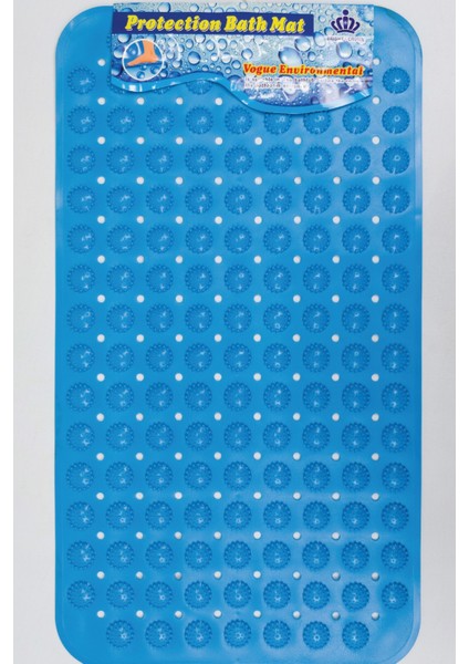 Dikdörtgen Yuvarlak Kabartma Silikon Kaydırmaz Taban Duşakabin ve Banyo Matı (MAVI)(70X40)