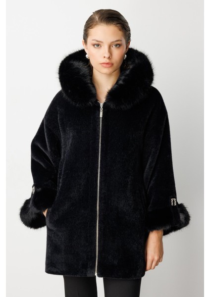Kürk Detaylı Uzun Peluş Mont 6031-26K