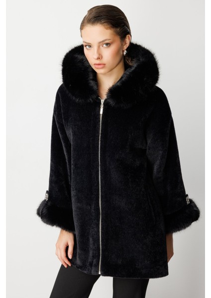 Kürk Detaylı Uzun Peluş Mont 6031-26K fiyatları