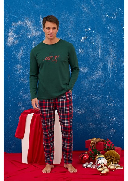 Erkek Sıfır Yaka Ekoseli Pijama Takımı