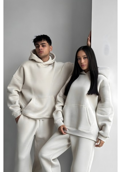 Kadın Erkek Çiftlere Özel 3 Iplik Kalın Oversize Kapüşonlu Eşofman Takımı – Tekli