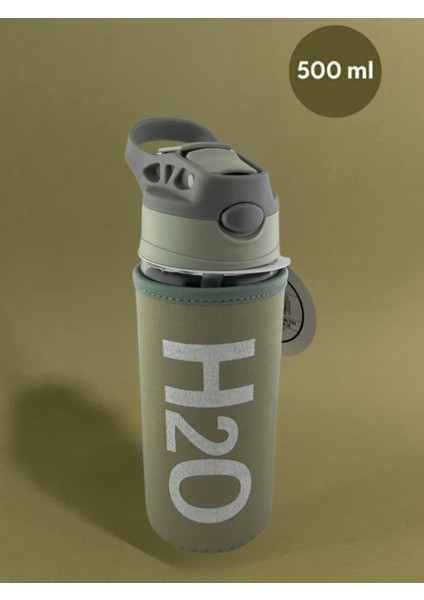 H2O Kılıflı Pipetli Cam Matara 500 ml