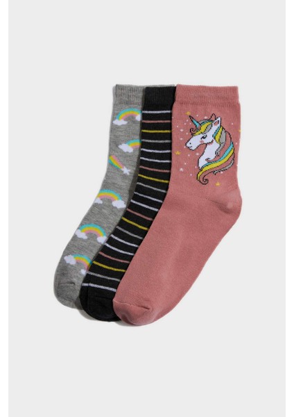 Kız Çocuk 3'lü Pamuklu Uzun Çorap