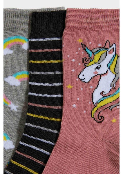 Kız Çocuk 3'lü Pamuklu Uzun Çorap