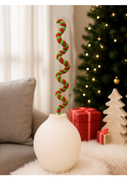 Sarmal Yılbaşı Ağaç Süsü – Yeşil Kırmızı Spiral Dekoratif Dal 60 cm