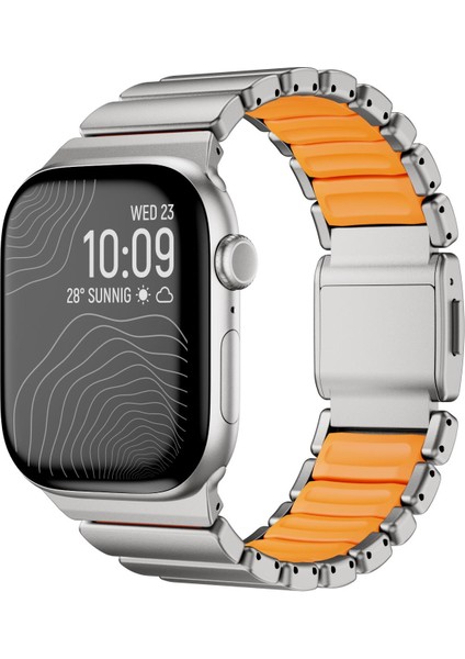 Apple Watch 10 / 11 46 mm Uyumlu Titanyum Kordon Silikon Iç Yüzey Hafif Premium Kayış