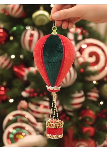 Balon Figürlü Yılbaşı Ağaç Süsü Kadife Yeni Yıl Dekorasyonu Yeşil Kırmızı 34 cm