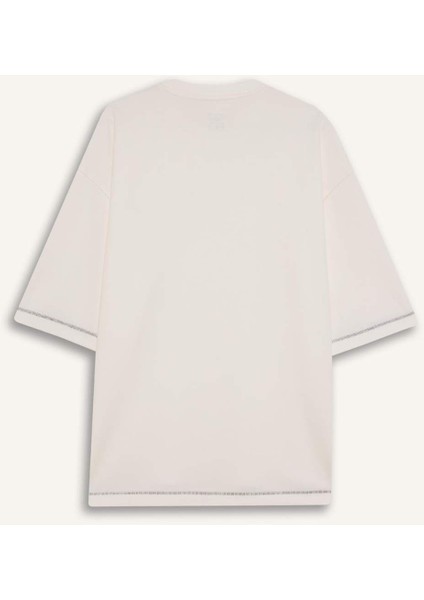 Loose Fit Bisiklet Yaka Kısa Kollu Ağır Kumaş Tişört C0147AX25SP