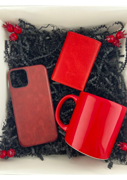 Hakiki Deri Mekanizmali Cüzdan, Kırmızı Telefon Kılıfı, Seramik Kupa (Kişiye Özel Baskı Yapılabilir)