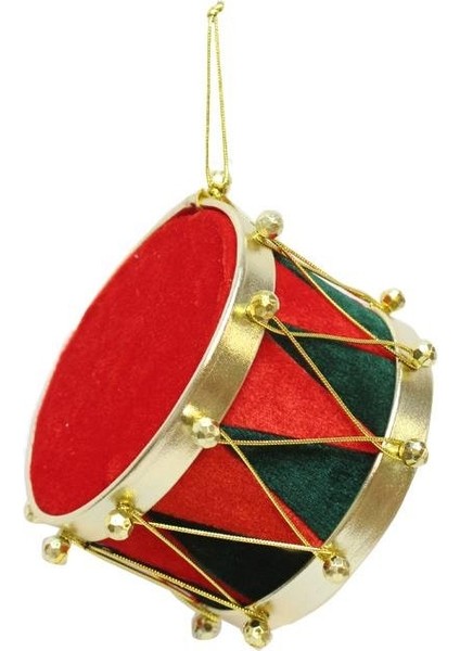 Yılbaşı Ağaç Süsü Kadife Davul Figürlü Dekoratif Asılabilir Süs kırmızı Yeşil 13 cm fiyatları