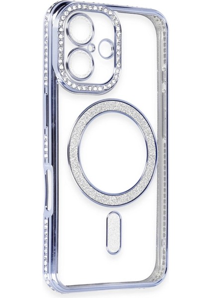 Buğz Newface Iphone 16 Kılıf Joke Simli Magneticsafe Kılıf - Mavi modelleri