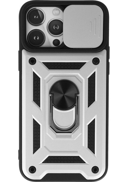 Buğz Iphone 13 Pro Kılıf Pars Lens Yüzüklü Silikon - Gümüş