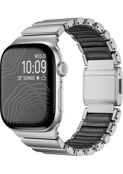 Apple Watch 7 8 9 45 mm Uyumlu Titanyum Kordon Silikon Iç Yüzey Hafif Premium Kayış