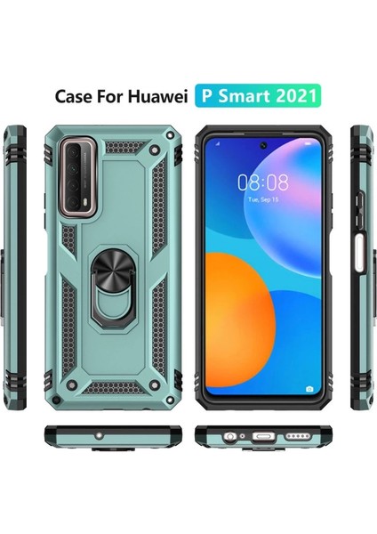 Buğz Huawei P Smart 2021 Kılıf Sofya Yüzüklü Silikon Kapak - Yeşil modelleri