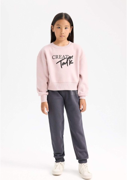 Kız Çocuk Beli Paçası Lastikli Baskılı Jogger Eşofman Altı