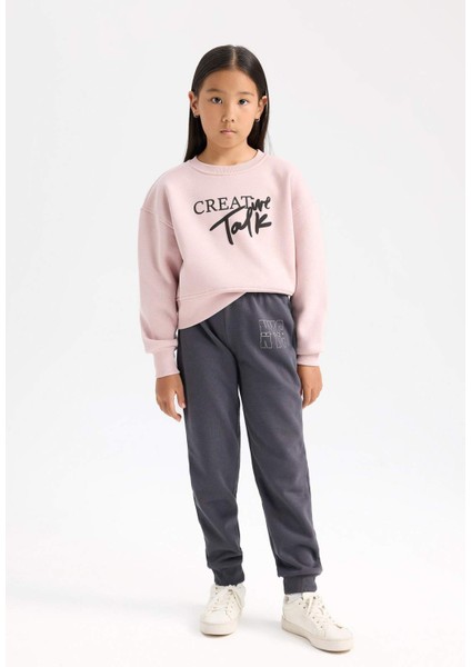 Kız Çocuk Beli Paçası Lastikli Baskılı Jogger Eşofman Altı