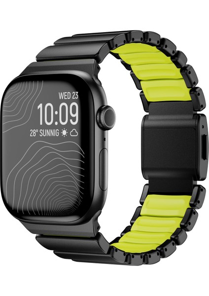Apple Watch 10 / 11 46 mm Uyumlu Titanyum Kordon Silikon Iç Yüzey Hafif Premium Kayış