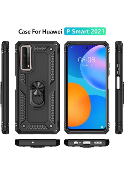 Buğz Huawei P Smart 2021 Kılıf Sofya Yüzüklü Silikon Kapak - Siyah modelleri