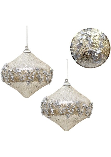 Yılbaşı Topu Simli Boncuk ve Pul - Payet Detaylı Çam Ağacı Süsü Şampanya 10 cm 2'li fiyatları