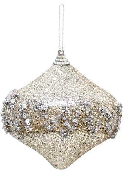 Yılbaşı Topu Simli Boncuk ve Pul - Payet Detaylı Çam Ağacı Süsü Şampanya 10 cm 2'li modelleri