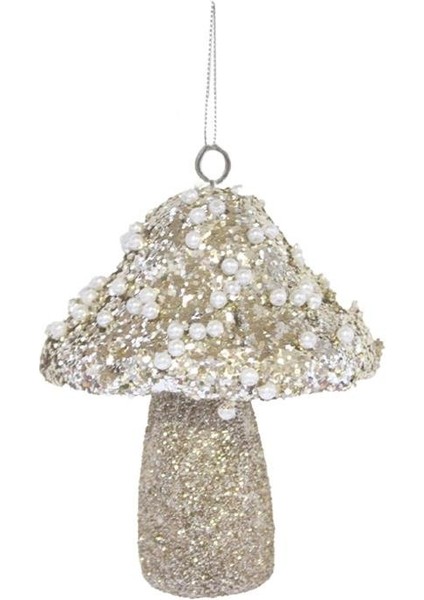 Yılbaşı Ağaç Süsü Mantar Figürlü Asılabilir Inci Detaylı Simli Dekoratif Süs Şampanya 10 Cm fiyatları