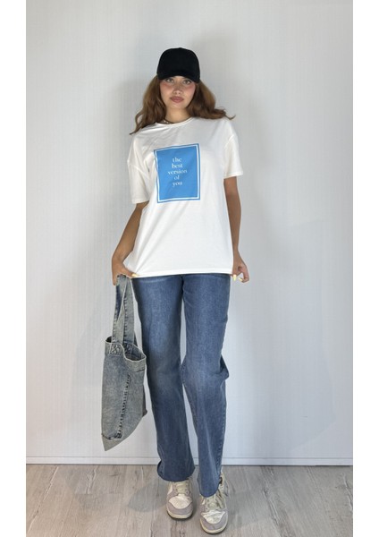 Kadın Bisiklet Yaka Baskılı Kısa Kol Oversize Tişört fırsatları