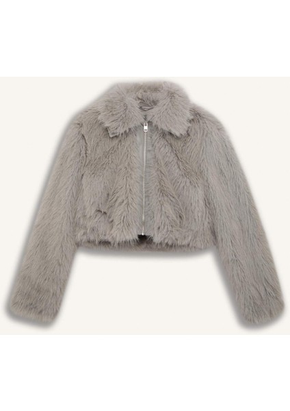 Regular Fit Cepli Fermuarlı Kısa Suni Kürk Ceket Mont D5956AX24WN