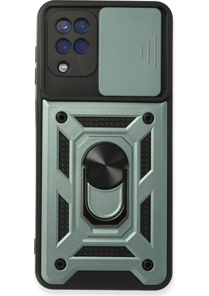 Buğz Samsung Galaxy A22 Kılıf Pars Lens Yüzüklü Silikon - Yeşil