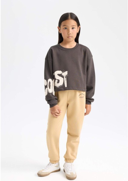 Kız Çocuk Standart Fit Beli Paçası Lastikli Baskılı Jogger Eşofman Altı