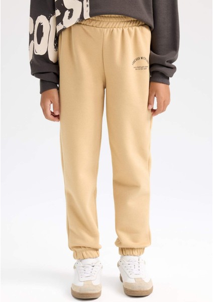 Kız Çocuk Standart Fit Beli Paçası Lastikli Baskılı Jogger Eşofman Altı