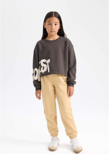 Kız Çocuk Standart Fit Beli Paçası Lastikli Baskılı Jogger Eşofman Altı D2295A824WN