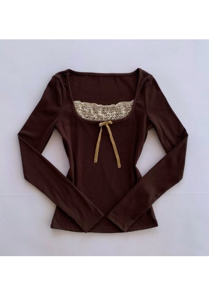 Victorian Kahverengi Vintage Önü Büzgülü Dantel Ek Parçalı Uzun Kollu Fairycore Bluz fiyatları