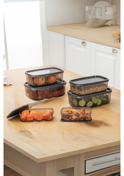 Oval 6 Parça Hava Almaz Sızdırmaz Saklama Kabı Seti Füme 2X(300/500/800 Ml)