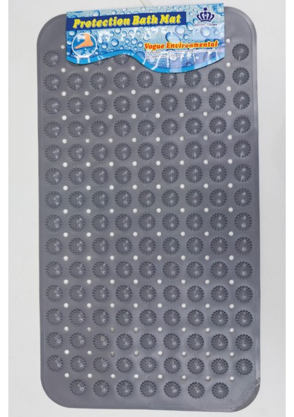 Dikdörtgen Yuvarlak Kabartma Silikon Kaydırmaz Taban Duşakabin ve Banyo Matı (GRI)(70X40)