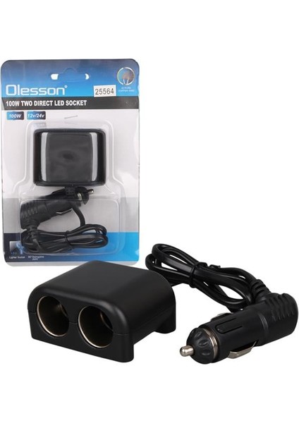 Olesson 1644 12-24V 100W 70CM Kablolu 2'lı Araç Çakmak Çoklayıcı