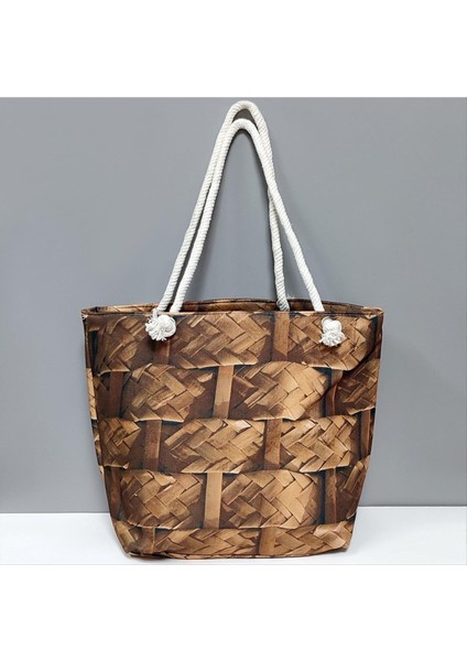 Ahşap Örme Desenli Plaj Çantası modelleri