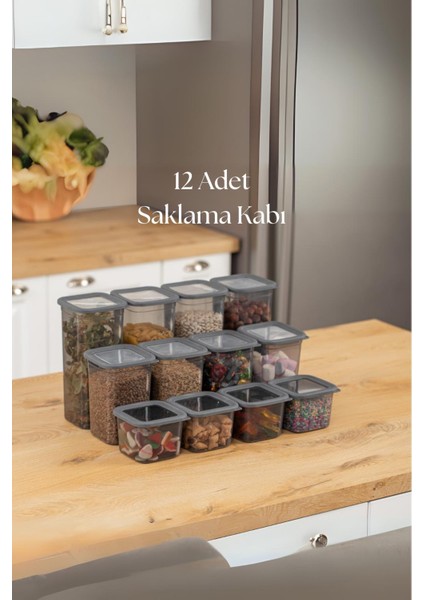 12'li 3 Boy Kavanoz Seti & Saklama Kabı & Erzak Kabı 6X650/1300/1900 ml (40 Lı Etiket Hediyeli)