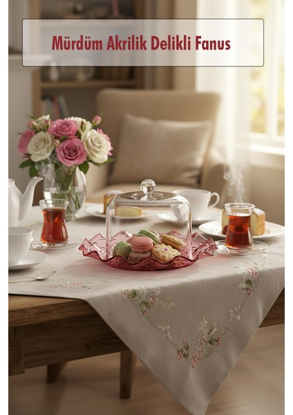 Mürdüm Akrilik Delikli Fanus Sunum ve Saklama Kabı - 2 Parça