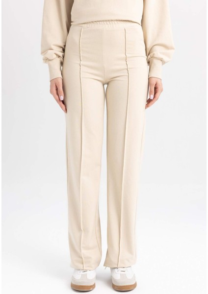 Wide Leg Geniş Bol Paça Eşofman Altı Beli Lastikli Basic Düz