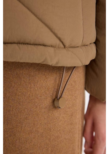 Su Geçirmez Puffer Şişme Mont Kapitoneli İçi Suni Kürklü Rüzgar Geçirmez Cepli A0756AX24WN