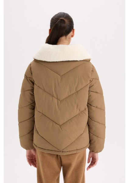 Su Geçirmez Puffer Şişme Mont Kapitoneli İçi Suni Kürklü Rüzgar Geçirmez Cepli A0756AX24WN