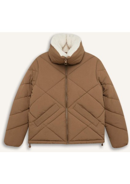 Su Geçirmez Puffer Şişme Mont Kapitoneli İçi Suni Kürklü Rüzgar Geçirmez Cepli A0756AX24WN