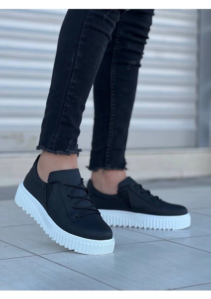 Drnds KB-X502 Kuback Siyah Cilt Yüksek Beyaz Taban Bağcık Detaylı Lastikli Günlük Erkek Ayakkabı (Numara: 44) modelleri