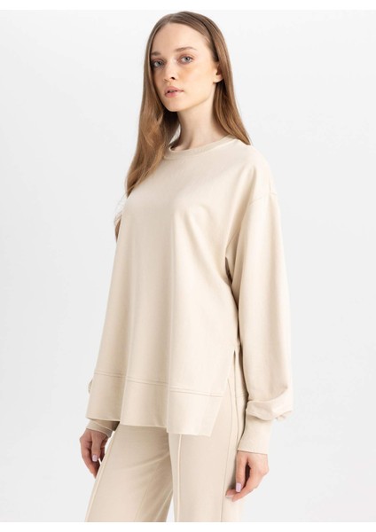 Regular Fit Bisiklet Yaka Basic Düz Sweatshirt Tunik