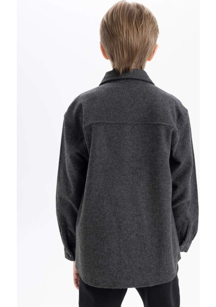 Erkek Çocuk Oversize Geniş Kalıp Polo Yaka Uzun Kollu Antrasit Gömlek