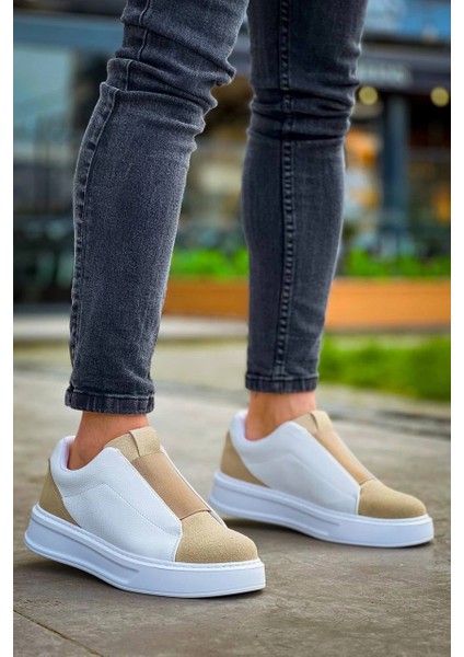 Drnds KB-007 Kuback Beyaz Bej Yüksek Taban Tek Bant Bağcıksız Günlük Erkek Ayakkabı (Numara: 41)