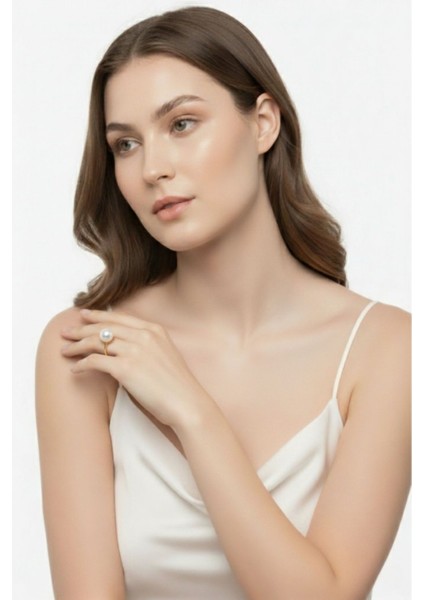 14 Ayar Altın Tek Doğal Inci Yüzük