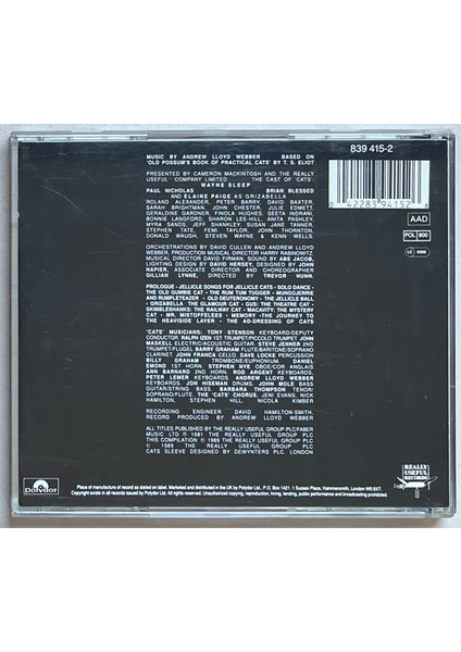 Andrew Lloyd Webber Highlights From Cats CD (Orijinal 1989 Dönem Baskı Cd) fiyatları