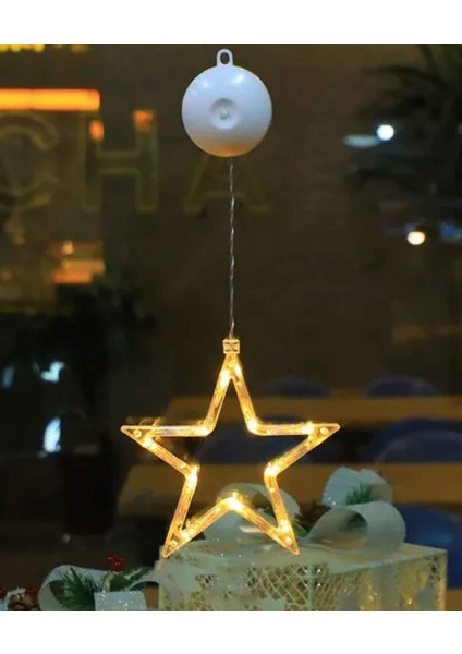 Vantuzlu Yıldız LED Işıklı Cam, Vitrin, Kapı ve Pencere Süsü