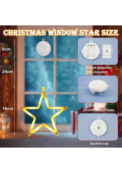 Vantuzlu Yıldız LED Işıklı Cam, Vitrin, Kapı ve Pencere Süsü indirimleri